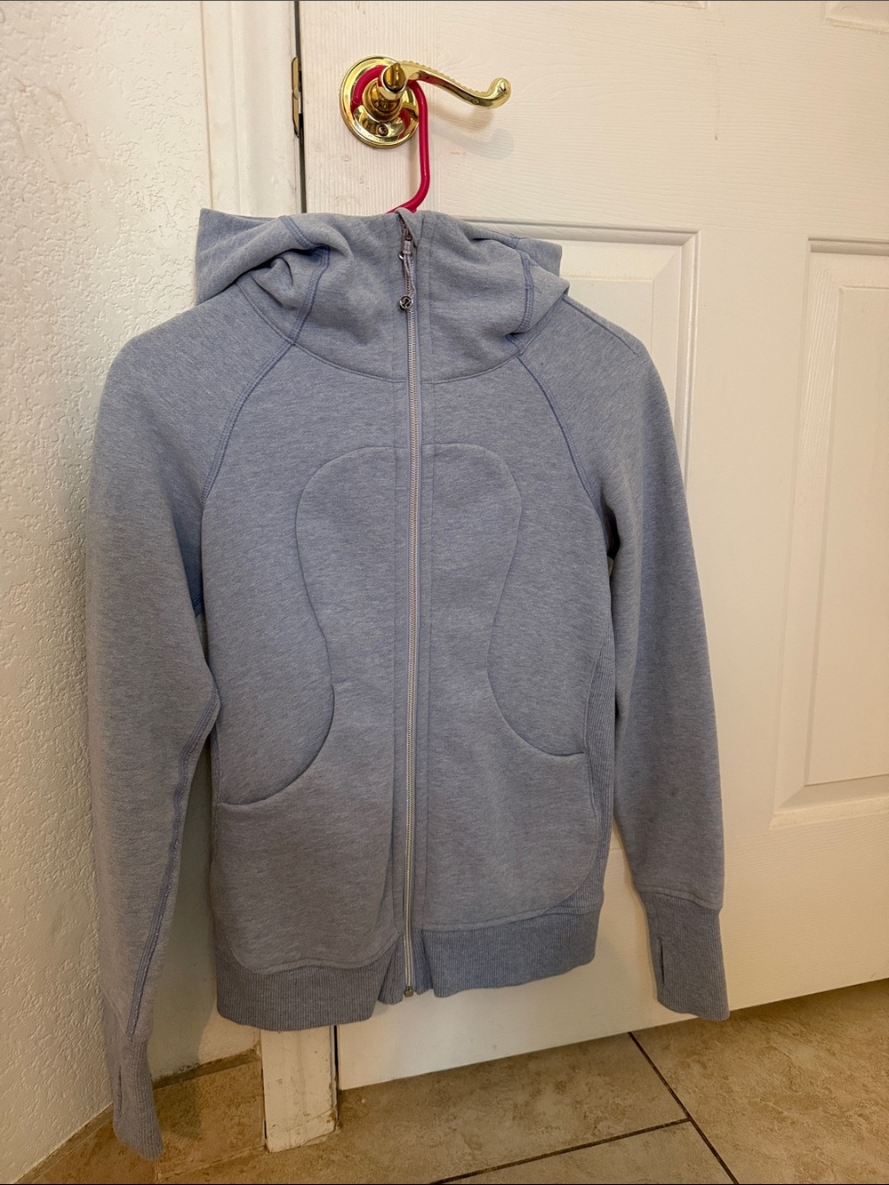 Lululemon women’s size 2 scuba full zip, light blueish/purple jacket. Silver